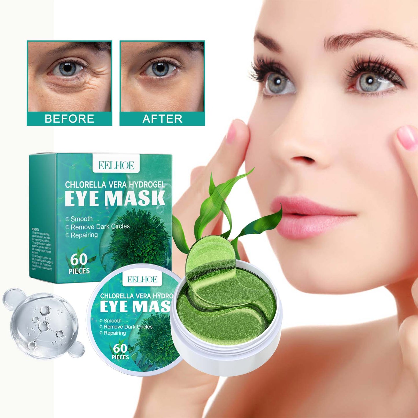 Chlorella Vera Hydrogel Eye Mask, Moisturizing, Hydrating Eye Mask