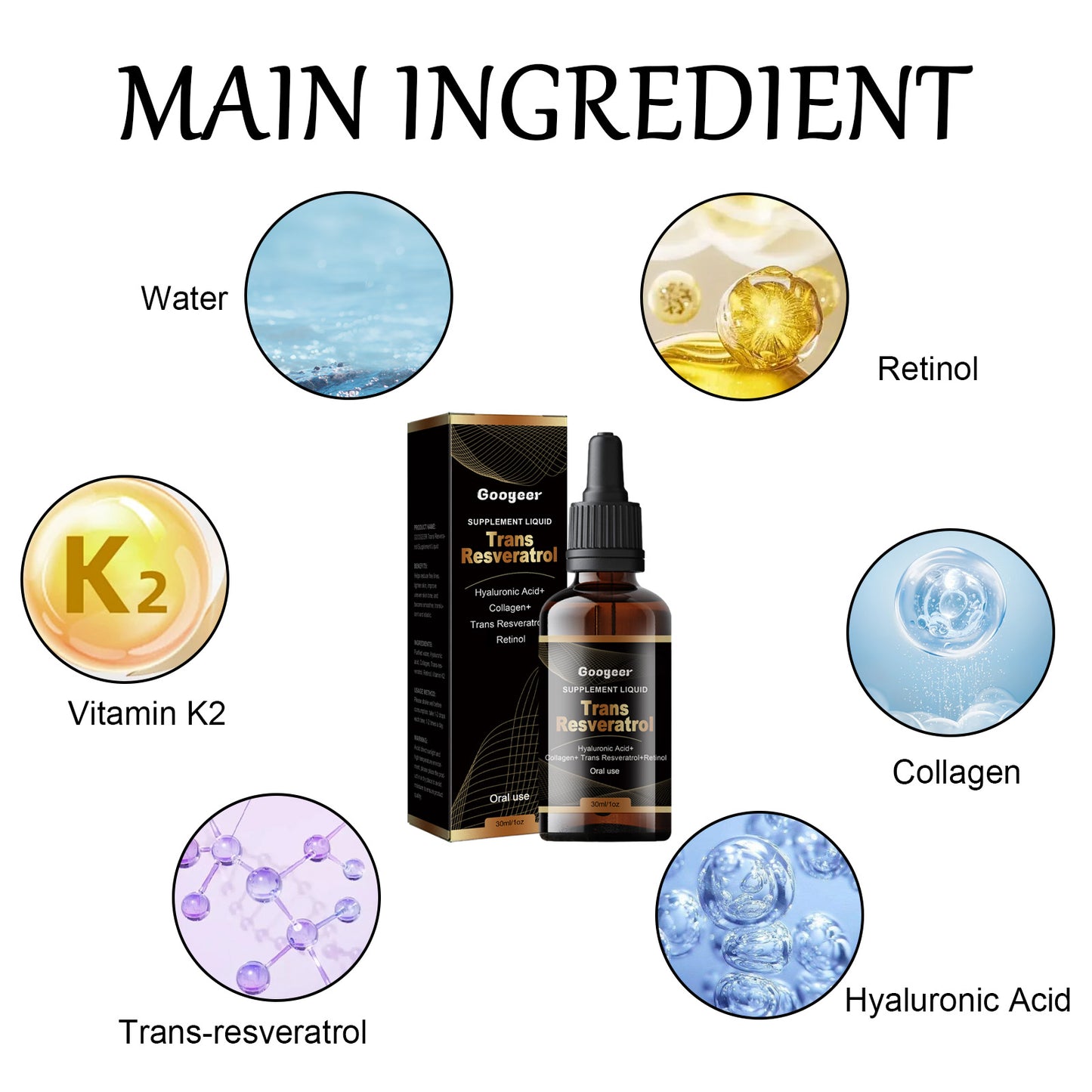Googeer Anti-Wrinkle Rejuvenation Liquid Supplement, Brightens Skin, Moisturizes, Hydrates, Lightens Fine Lines, Anti-Aging Supplement