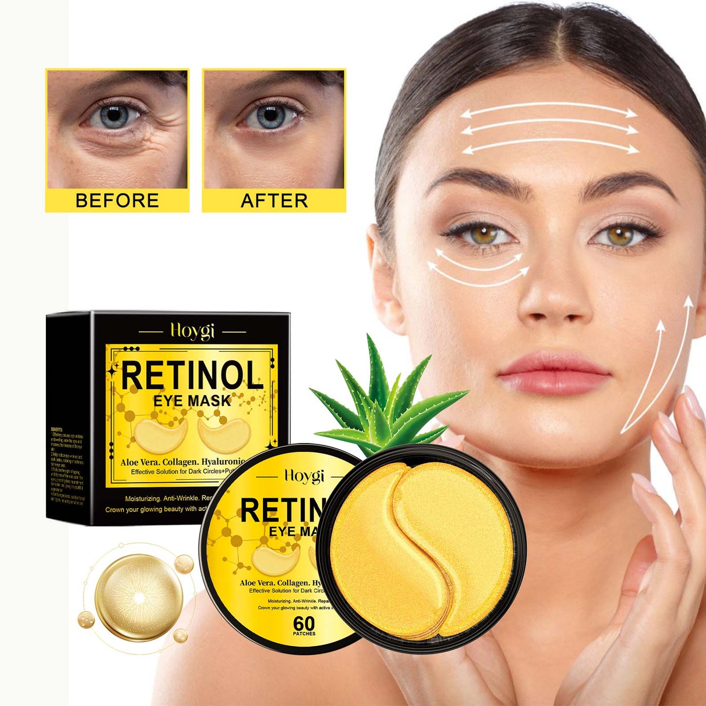 Retinol Eye Mask, Collagen, Aloe Vera, Moisturizing, Anti Wrinkle and Firming