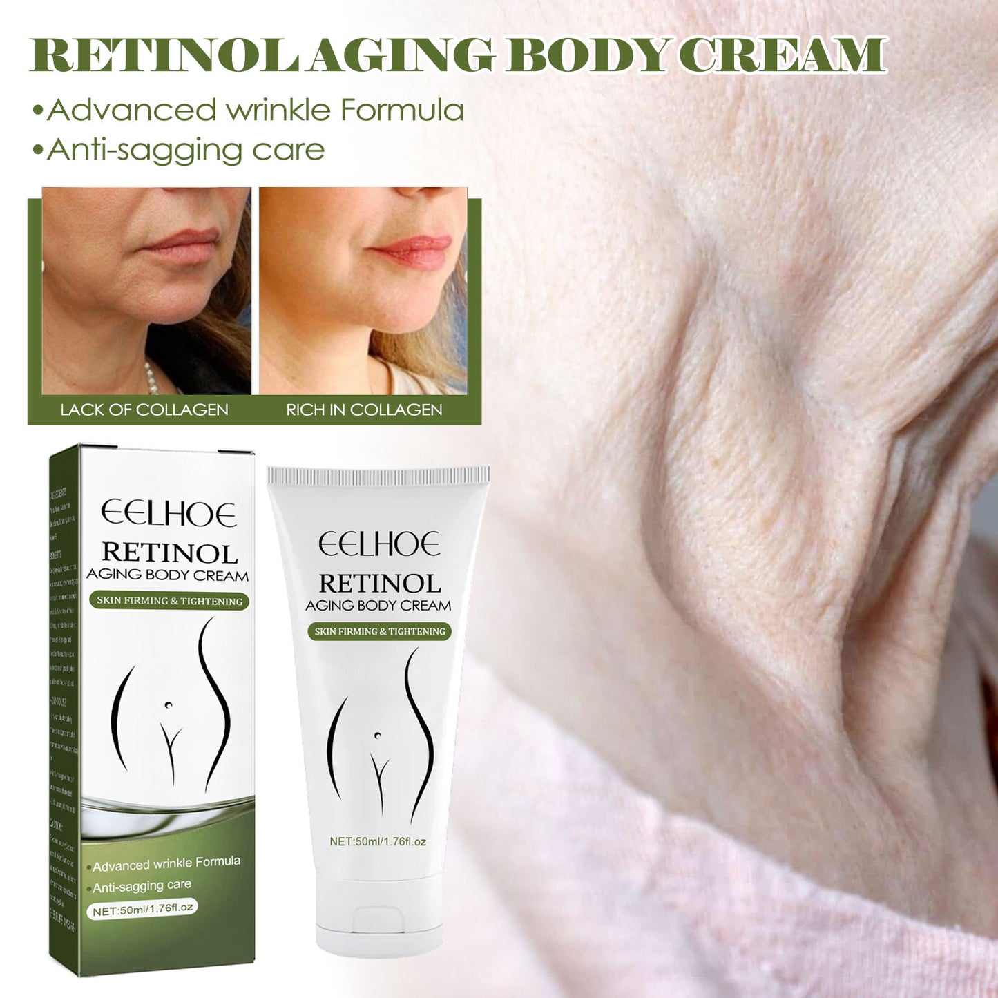 EELHOE Retinol Body Cream, Toning, Moisturizing, Brightening, Lightening Fine Lines