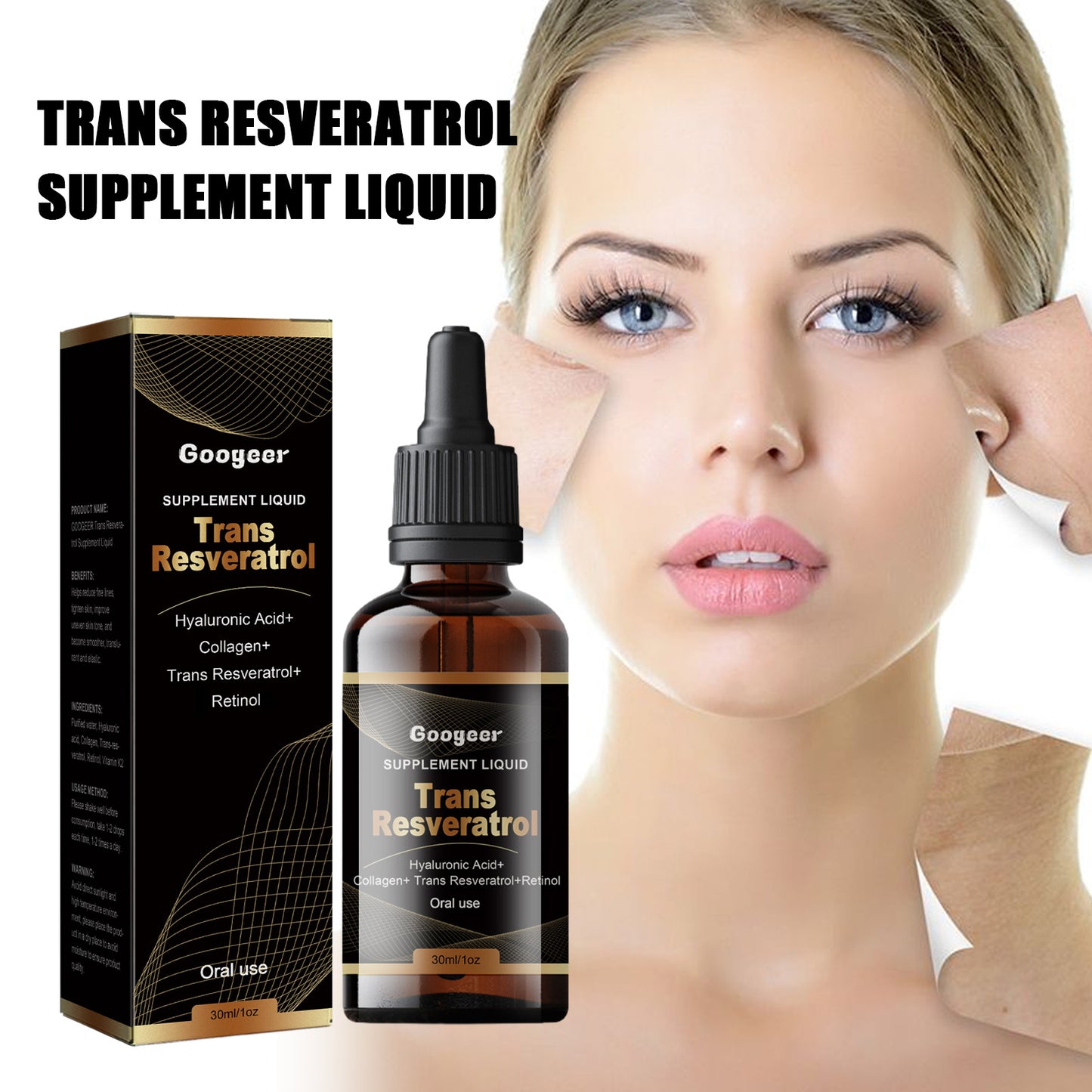 Googeer Anti-Wrinkle Rejuvenation Liquid Supplement, Brightens Skin, Moisturizes, Hydrates, Lightens Fine Lines, Anti-Aging Supplement
